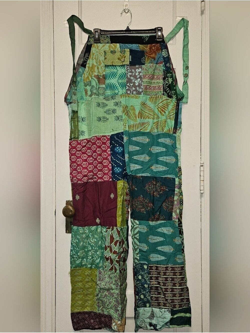 Colorful Patchwork Boho Overalls with Leaf & Floral Prints